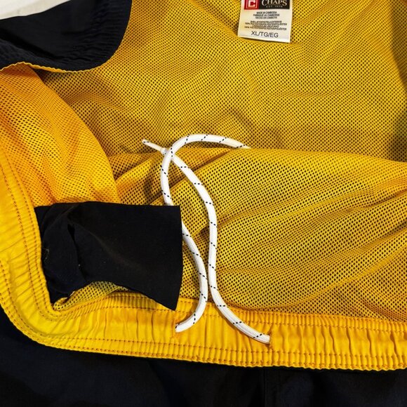 Chaps Men’s XL Black, Yellow, & White Swim Trunks With Drawstring & Pockets - Picture 5 of 9